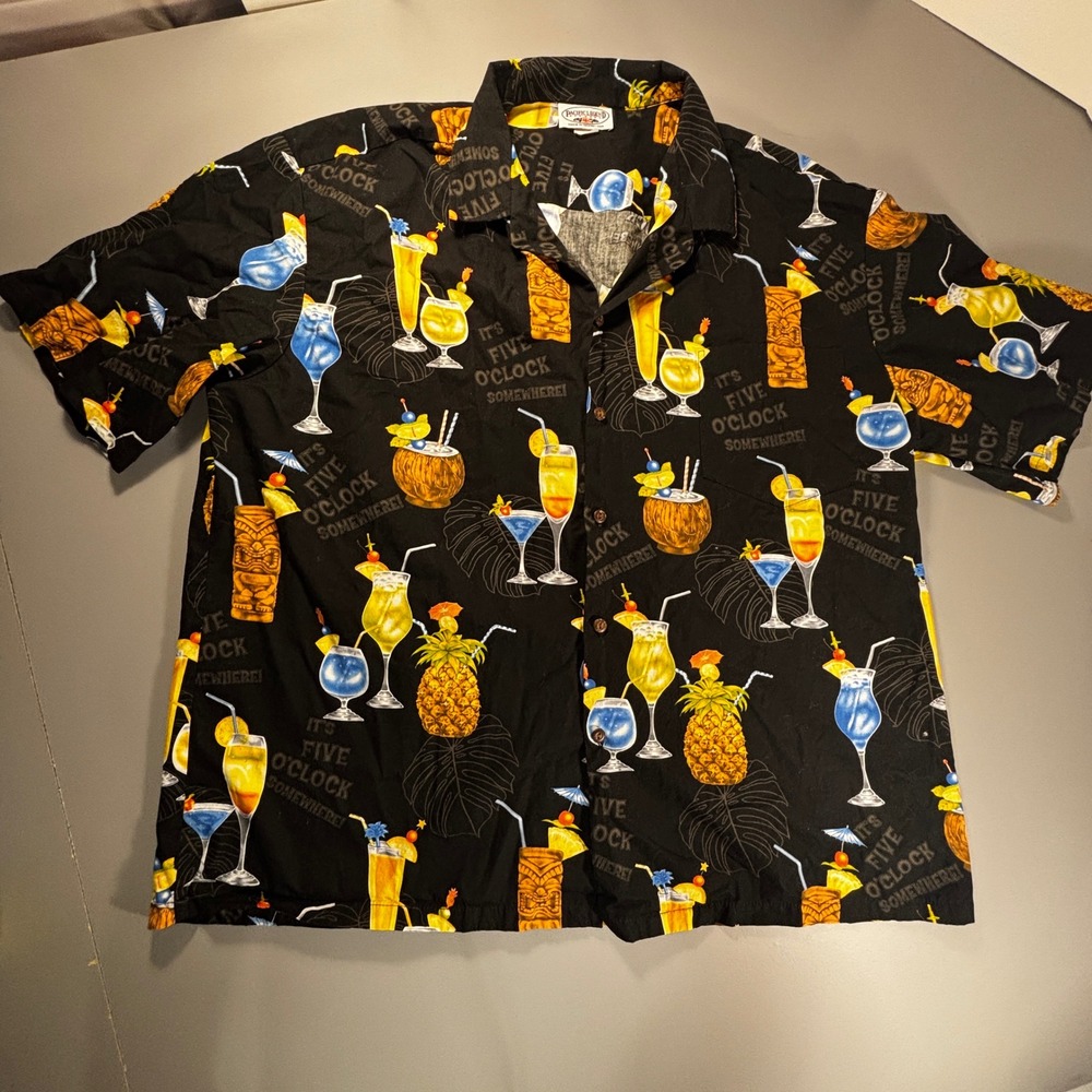 Pacific Legend Hawaiian Shirt 3XL Black‎ Cocktail Tiki It's 5 O'Clock Somewhere